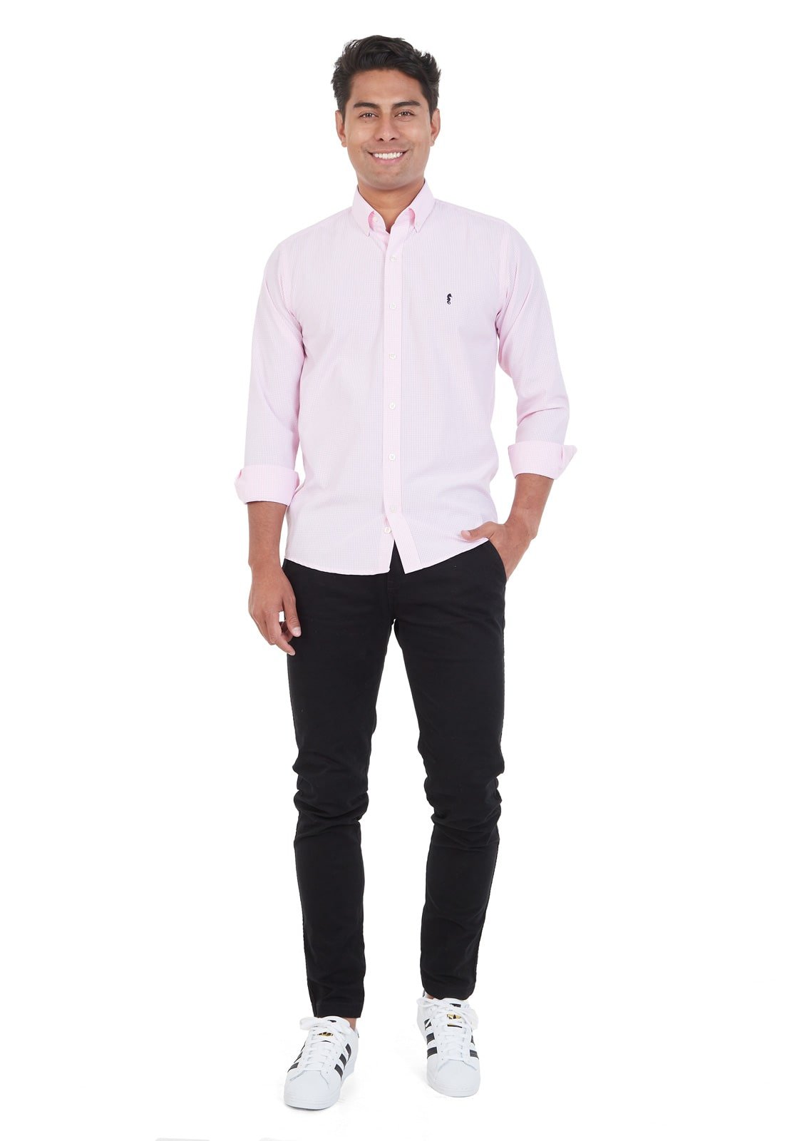 Camisa Manga Larga Cuadros Rosada
