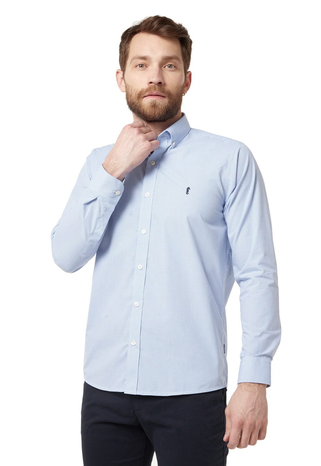 Camisa Manga Larga Cuadros Azul Claro