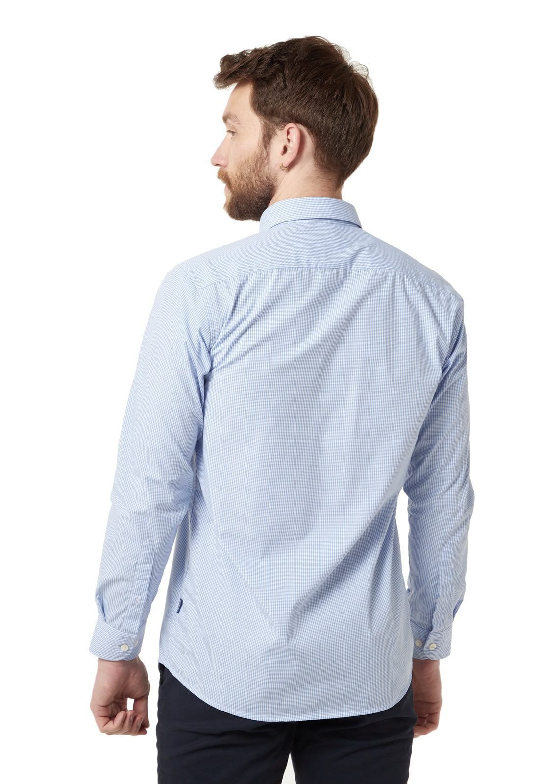 Camisa Manga Larga Cuadros Azul Claro