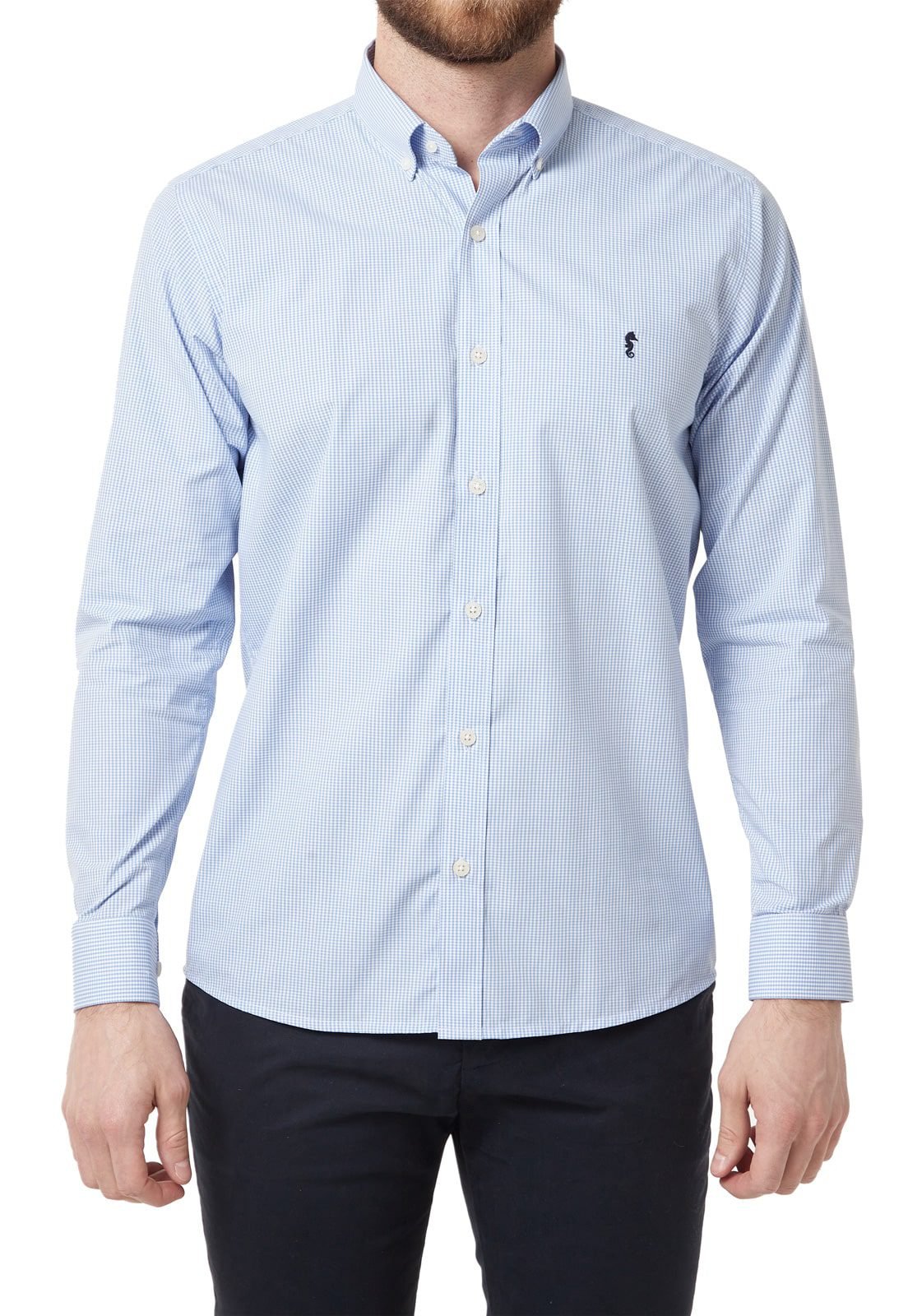 Camisa Manga Larga Cuadros Azul Claro