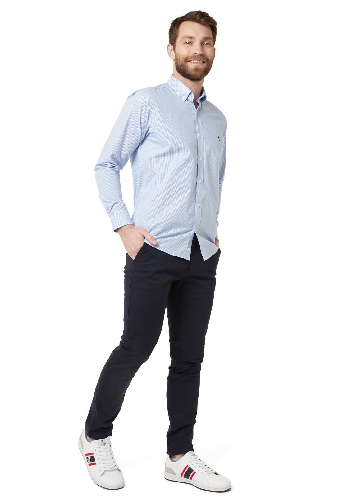 Camisa Manga Larga Cuadros Azul Claro