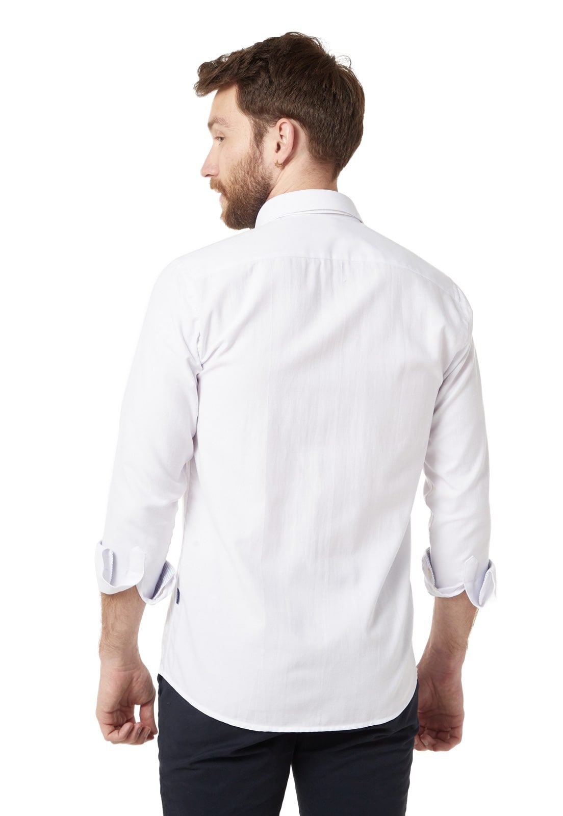 Camisa Manga Larga Oxford Premium Blanca contraste en cuello