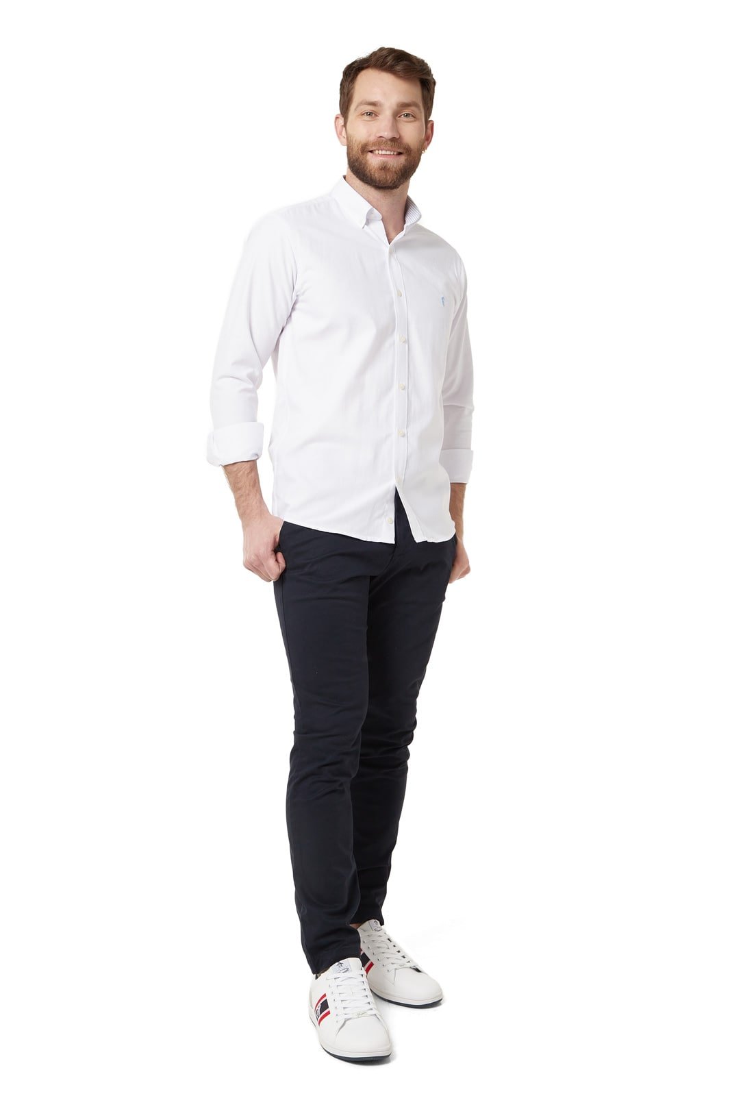 Camisa Manga Larga Oxford Premium Blanca contraste en cuello