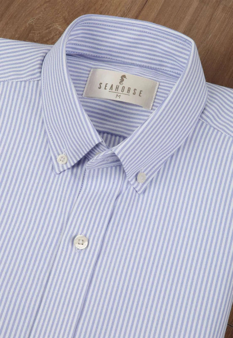 Camisa Manga Larga Oxford Larga Rayas Azul Claro