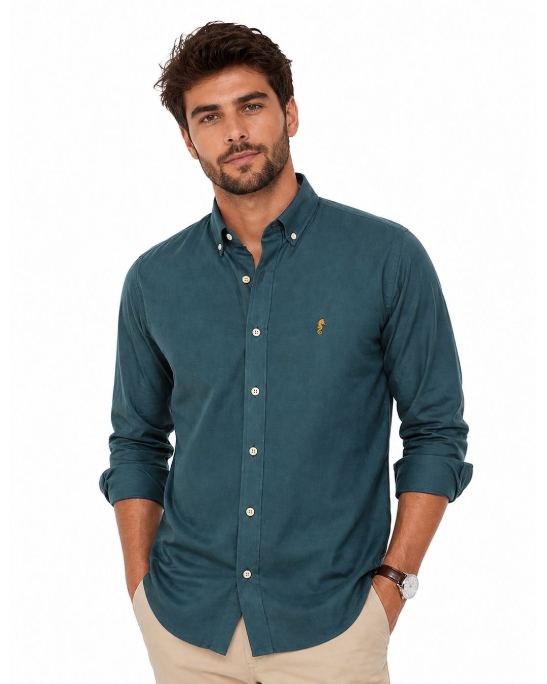 Camisa Manga Larga Oxford Premium Verde Oscuro