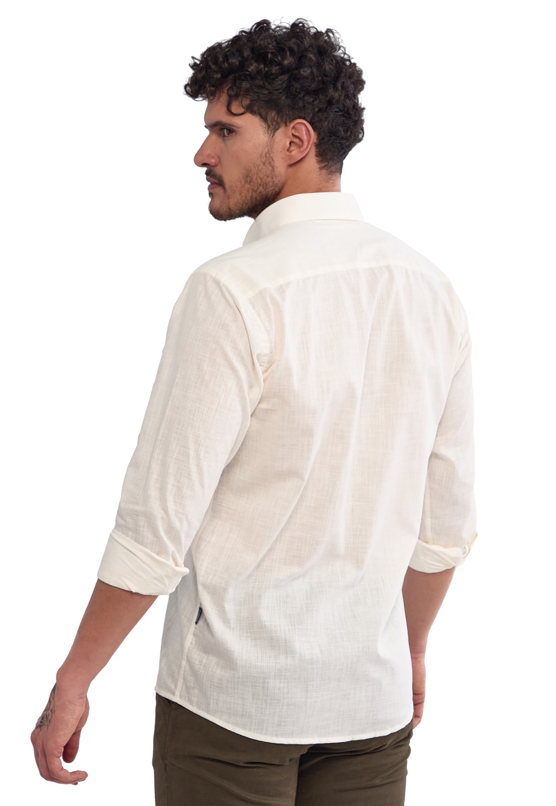 Camisa Manga Larga 100% Algodón tipo Lino Marfil