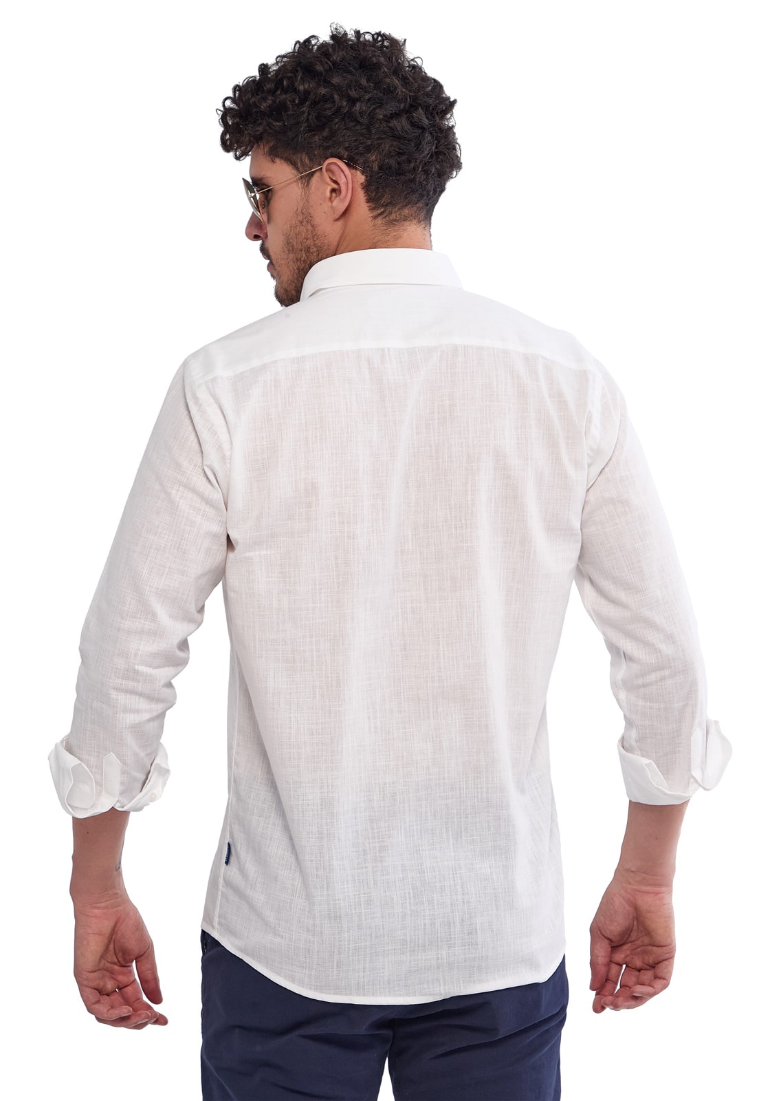 Camisa Manga Larga 100% Algodón tipo Lino Blanca