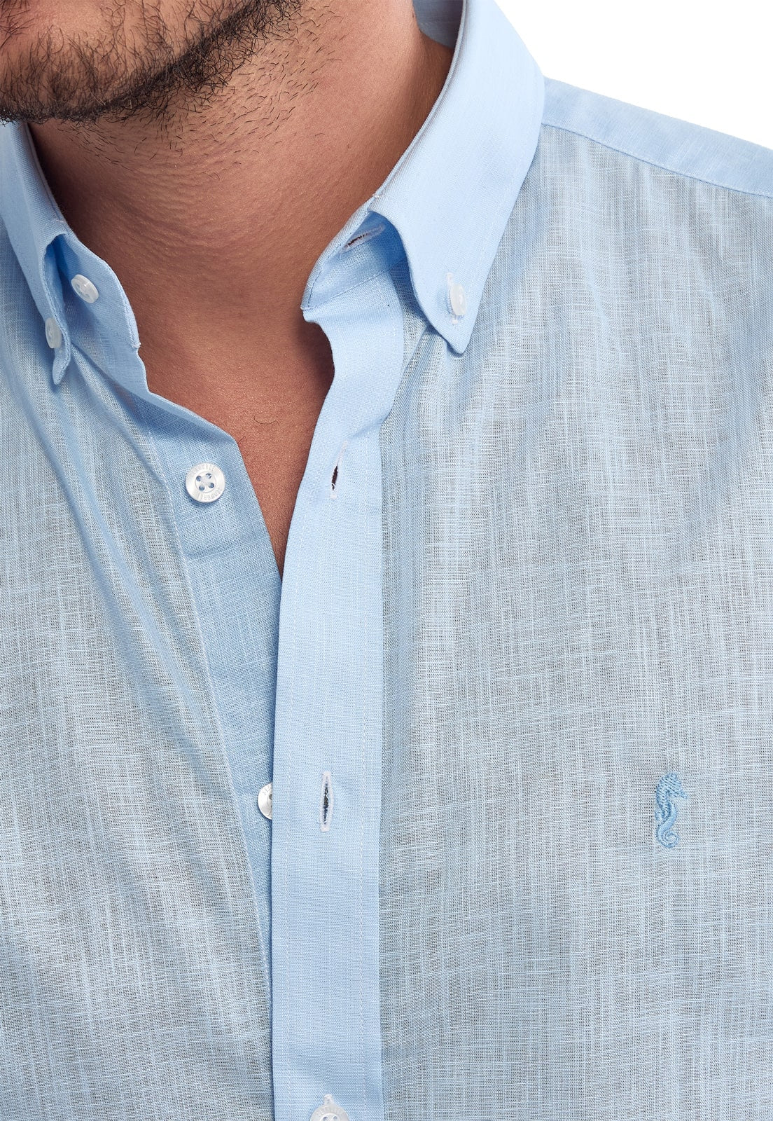 Camisa Manga Larga 100% Algodón tipo Lino Azul Claro