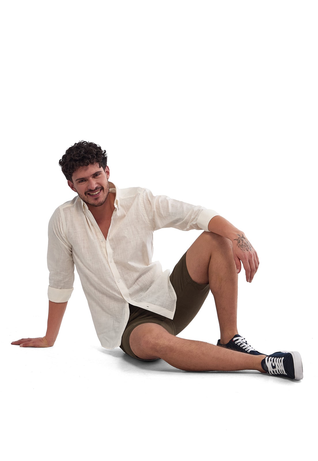 Camisa Manga Larga 100% Algodón tipo Lino Marfil