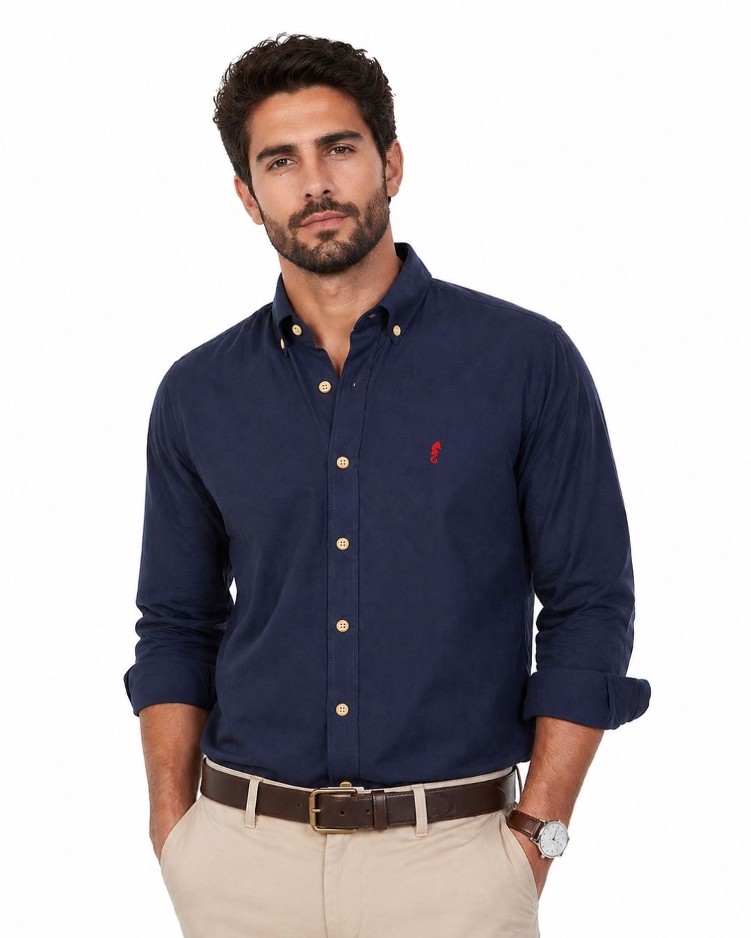 Camisa Manga Larga Oxford Premium Azul Oscuro