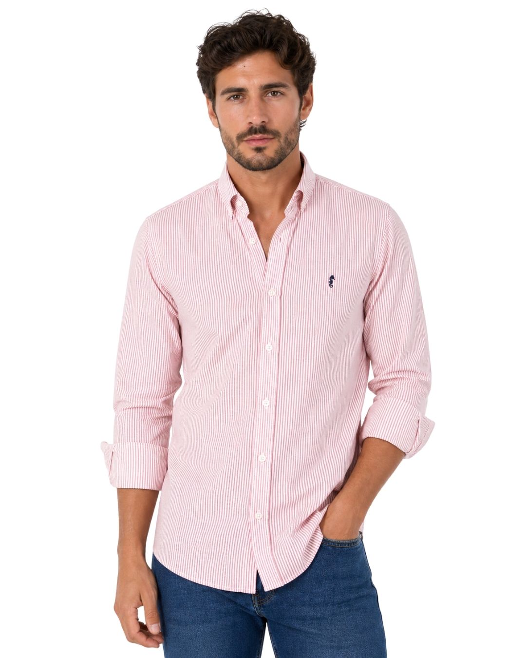 Camisa Manga Larga Oxford Rayas Rojas