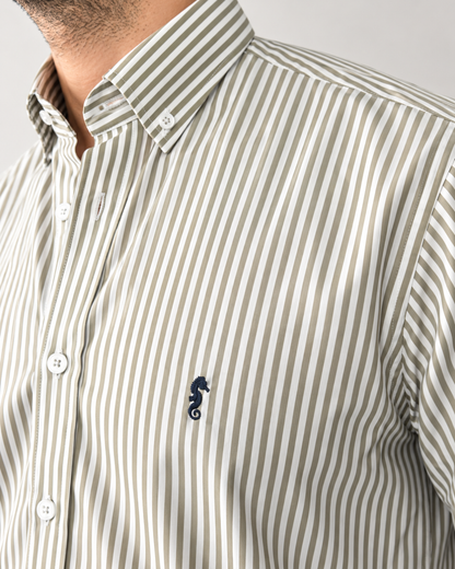 Camisa 100% Algodón Manga Larga Rayas Oliva