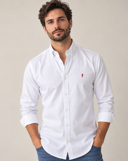 Camisa 100% Algodón Manga Larga Mini Oxford Blanca