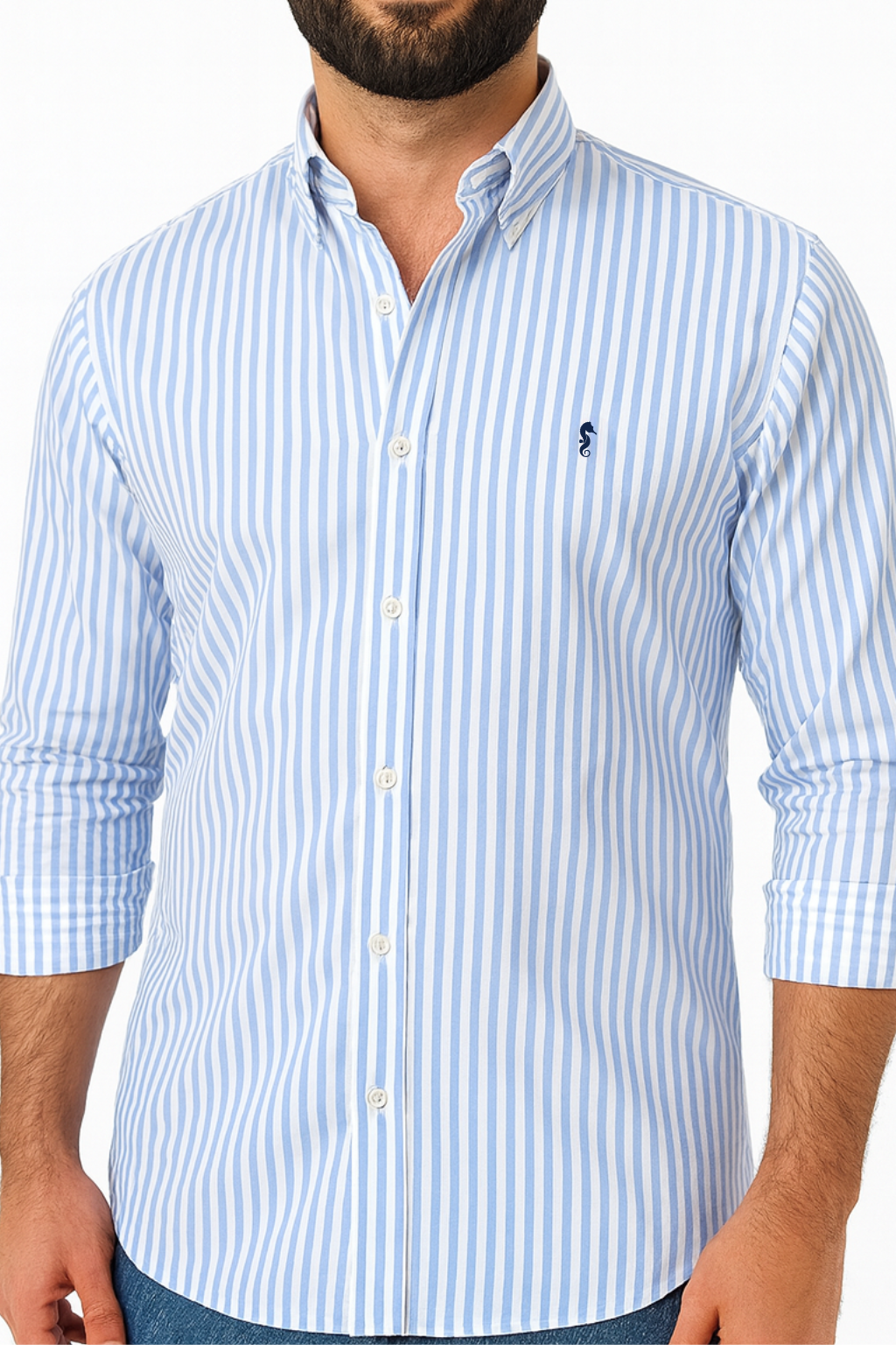 Camisa Manga Larga Maxi Rayas Azul Claro