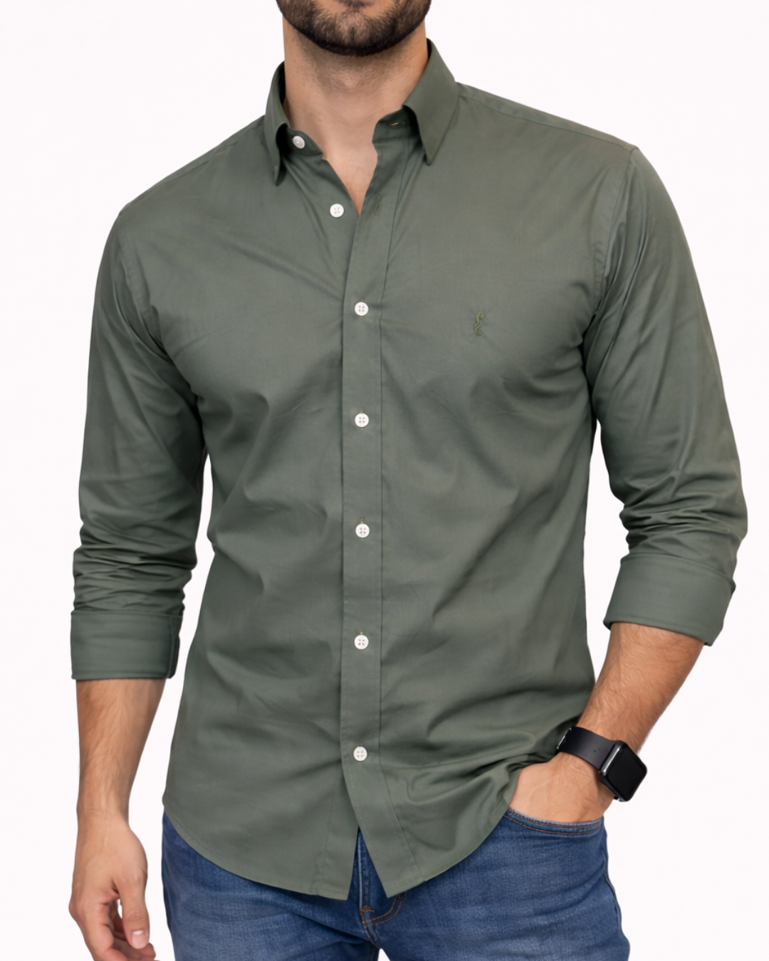 Camisa Berlin Manga Larga Verde Aceituna