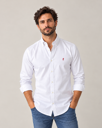 Camisa 100% Algodón Manga Larga Mini Oxford Blanca