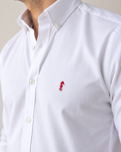 Camisa 100% Algodón Manga Larga Mini Oxford Blanca