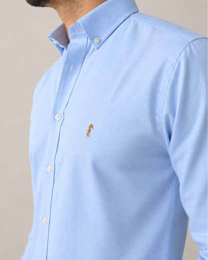 Camisa 100% Algodón Manga Larga Mini Oxford Azul Claro