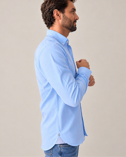 Camisa 100% Algodón Manga Larga Mini Oxford Azul Claro