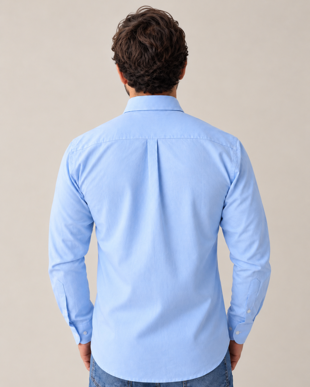 Camisa 100% Algodón Manga Larga Mini Oxford Azul Claro