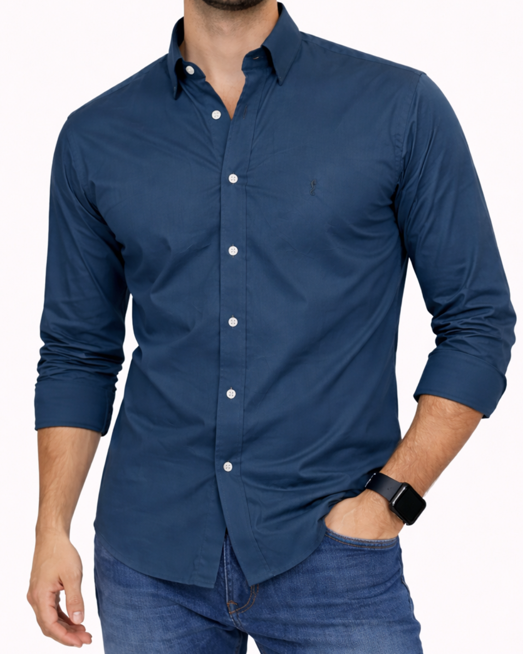 Camisa Berlin Manga Larga Azul Profundo