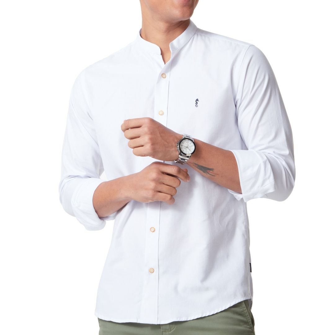 Camisa Manga Larga Cuello Mao Blanca