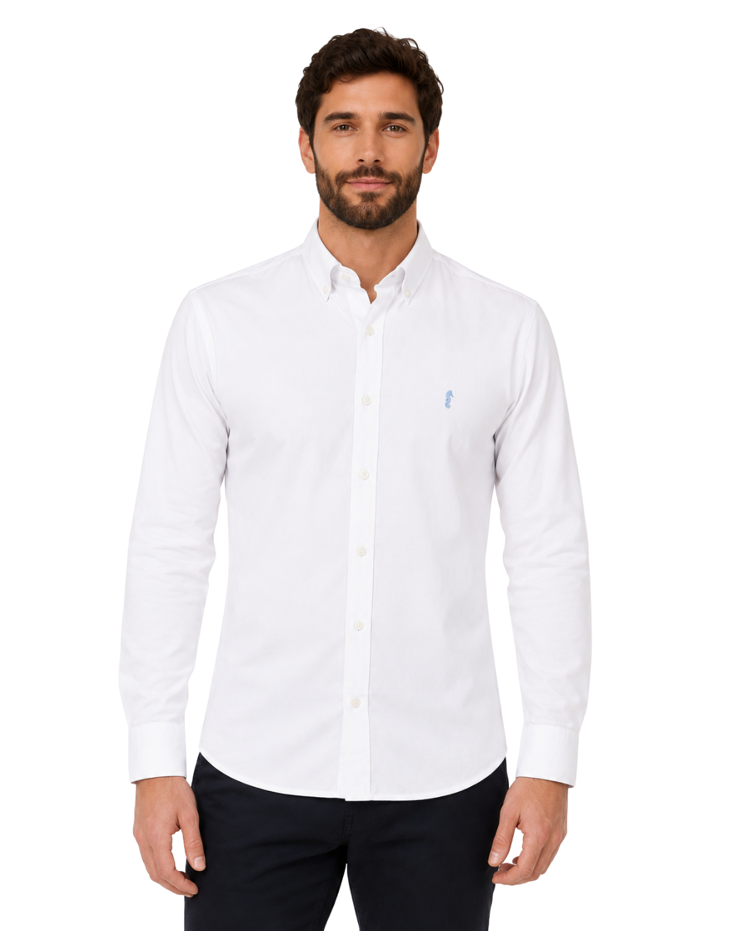Camisa Manga Larga Oxford Premium Blanca contraste en cuello
