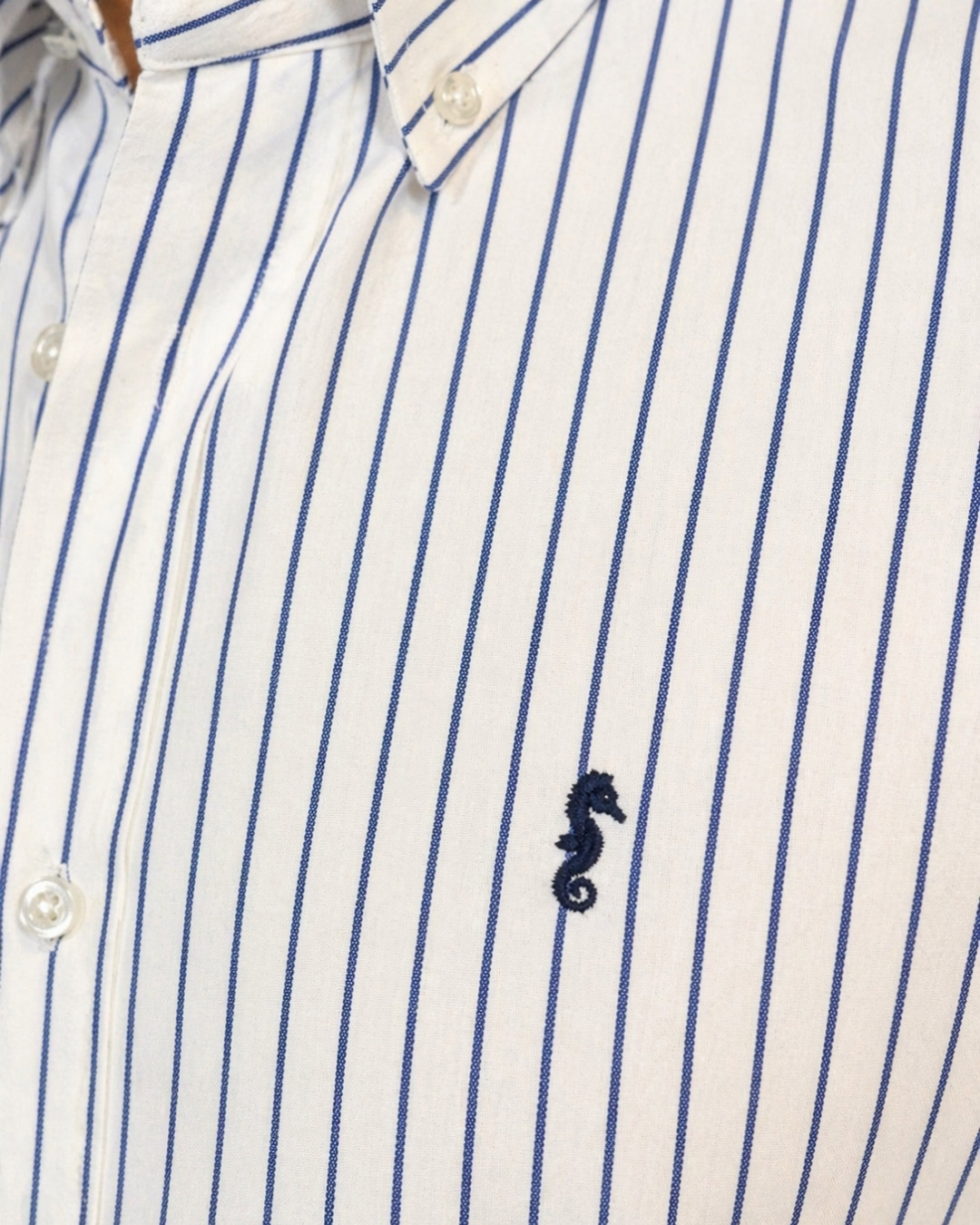 Camisa 100% Algodón Manga Larga Blanca Rayas Azul