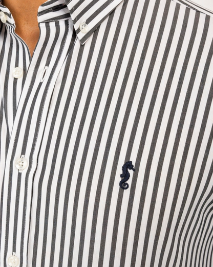 Camisa 100% Algodón Manga Larga Blanca Rayas Grises
