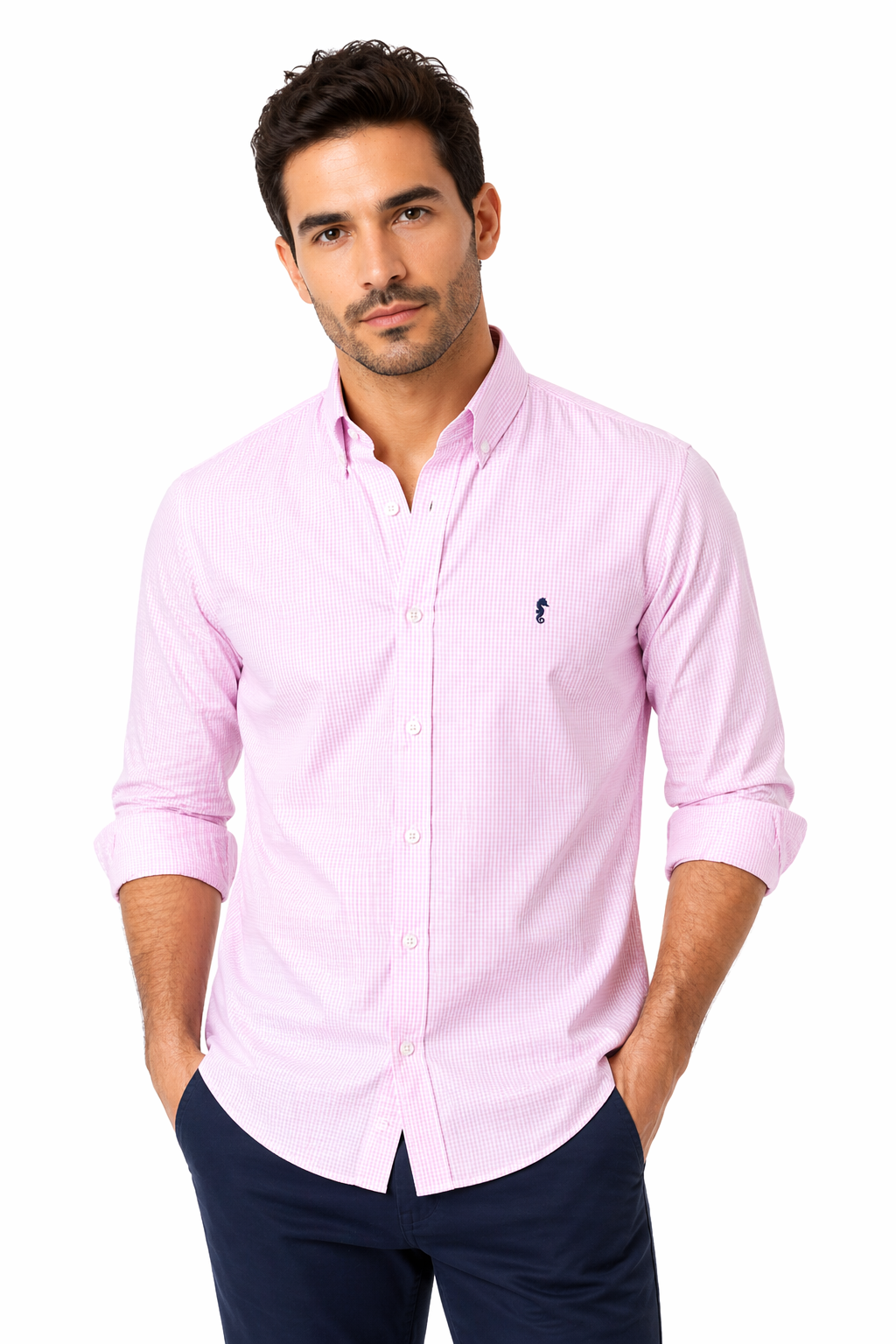 Camisa Manga Larga Cuadros Rosada