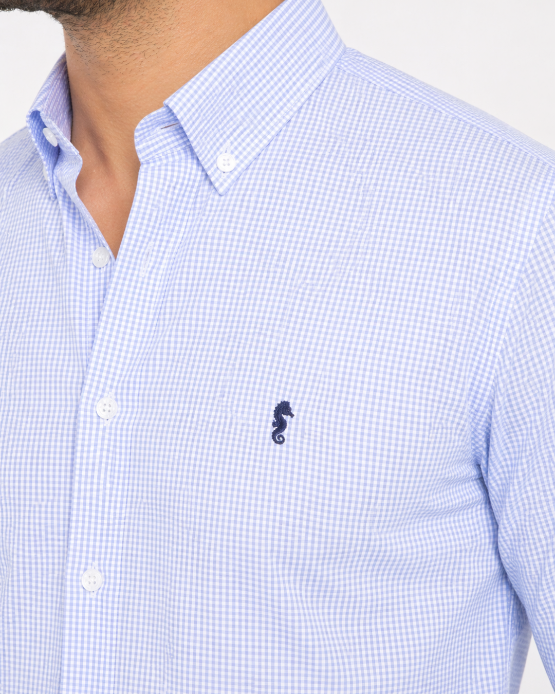 Camisa 100% Algodón Manga Larga Cuadros Azul Claro