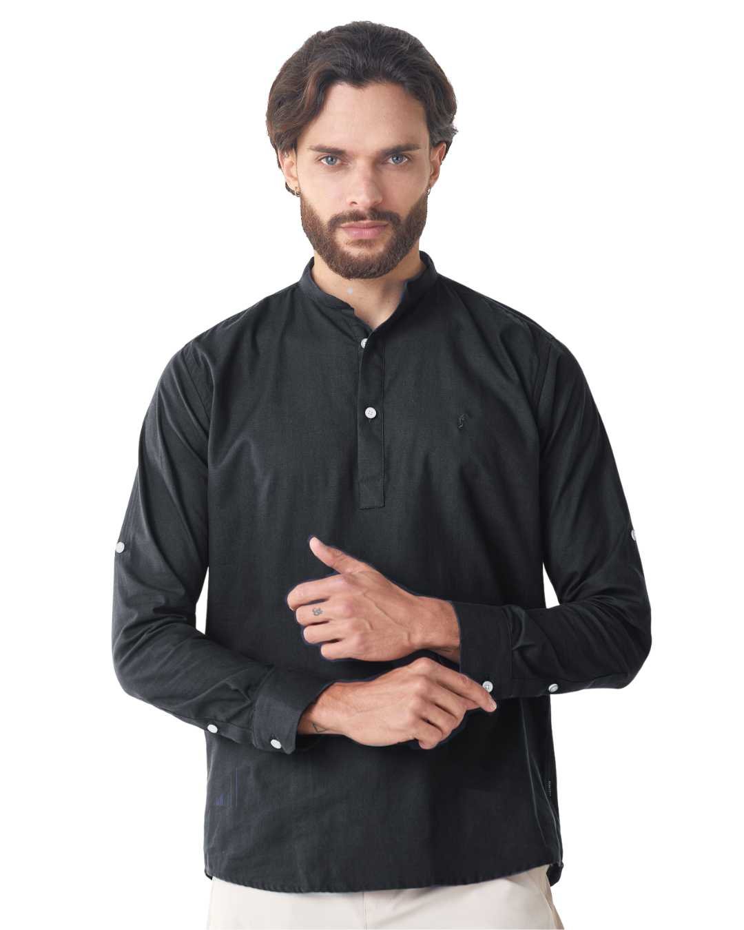Guayaberas Finas Guayaberas Manzur Camisa Manga Larga Negra Sin