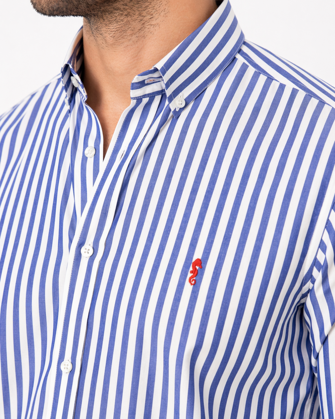 Camisa 100% Algodón Manga Larga Maxi Rayas Azul Oscuro