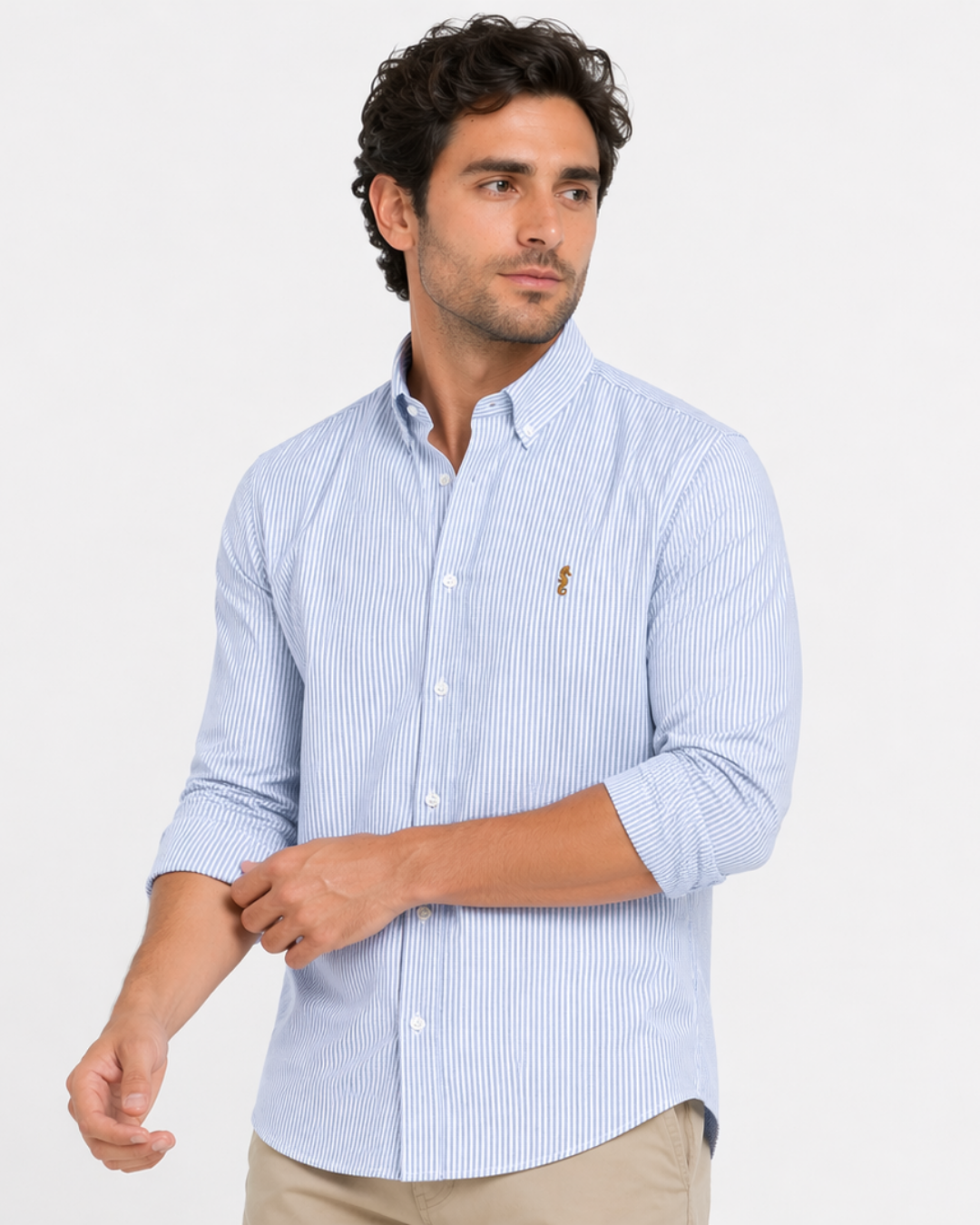 Camisa Manga Larga Oxford Rayas Azul Claro