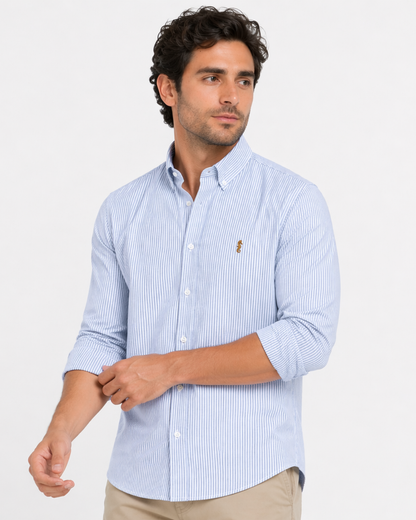 Camisa Manga Larga Oxford Rayas Azul Claro