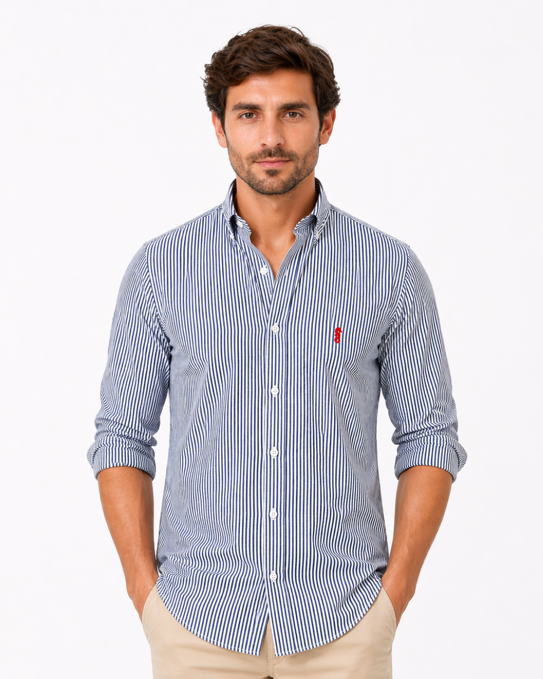 Camisa Manga Larga Rayas Azul Oscuro