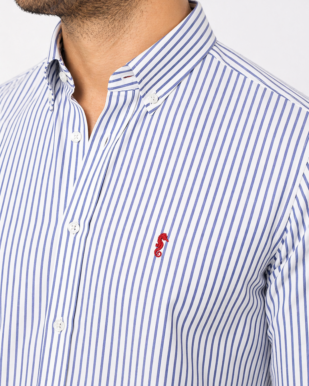 Camisa 100% Algodón Manga Larga Rayas Azul Oscuro