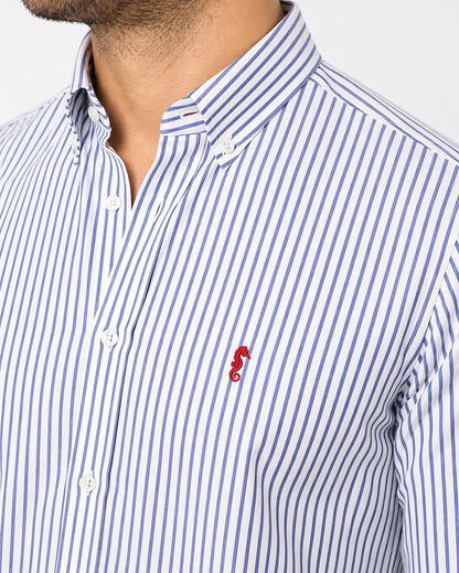 Camisa 100% Algodón Manga Larga Rayas Azul Oscuro