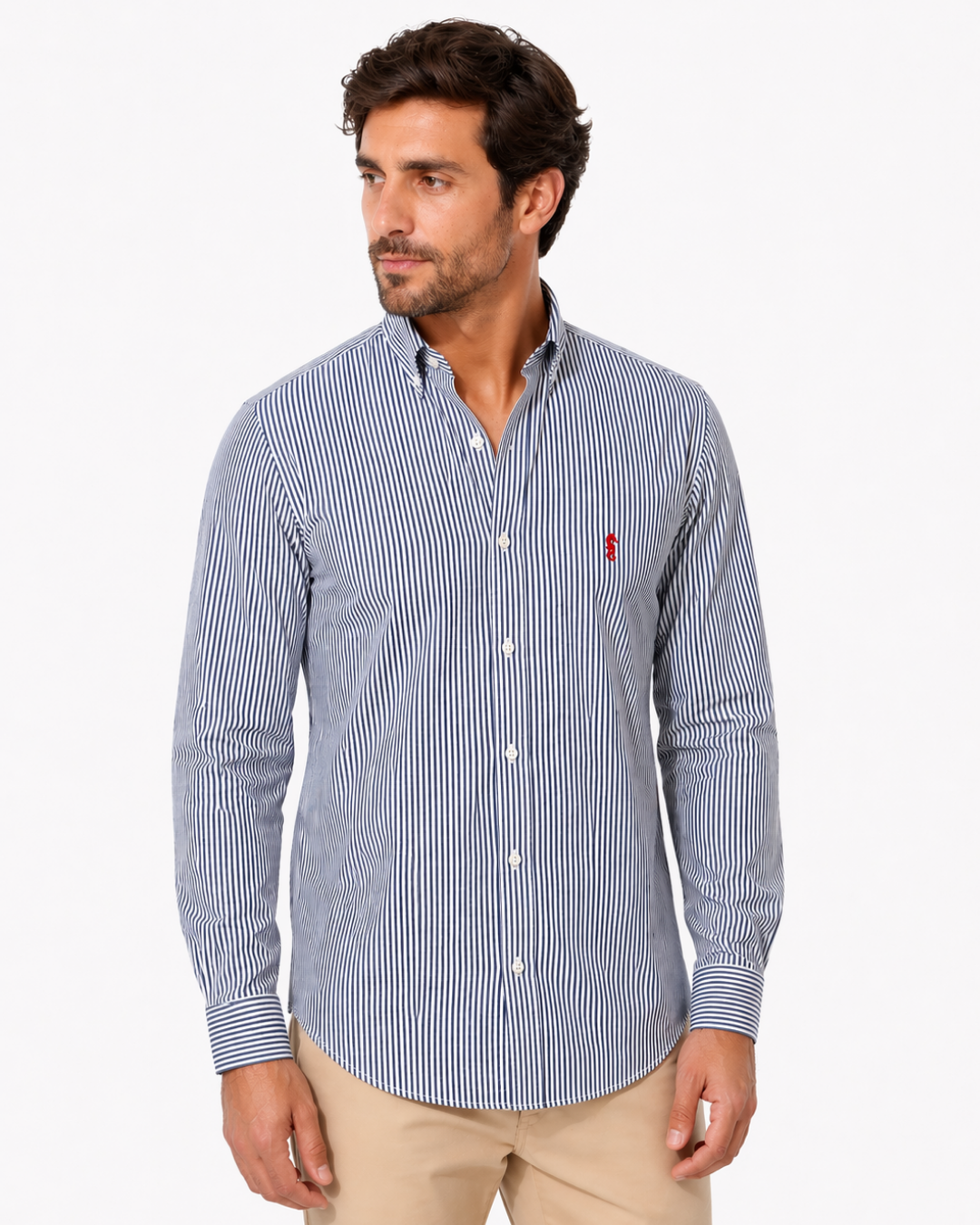 Camisa Manga Larga Rayas Azul Oscuro