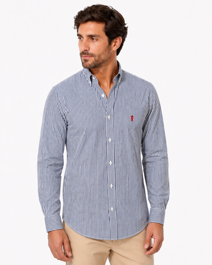 Camisa Manga Larga Rayas Azul Oscuro