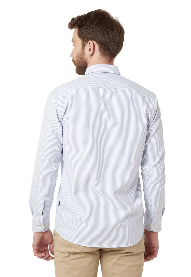 Camisa Manga Larga Oxford Larga Rayas Azul Claro