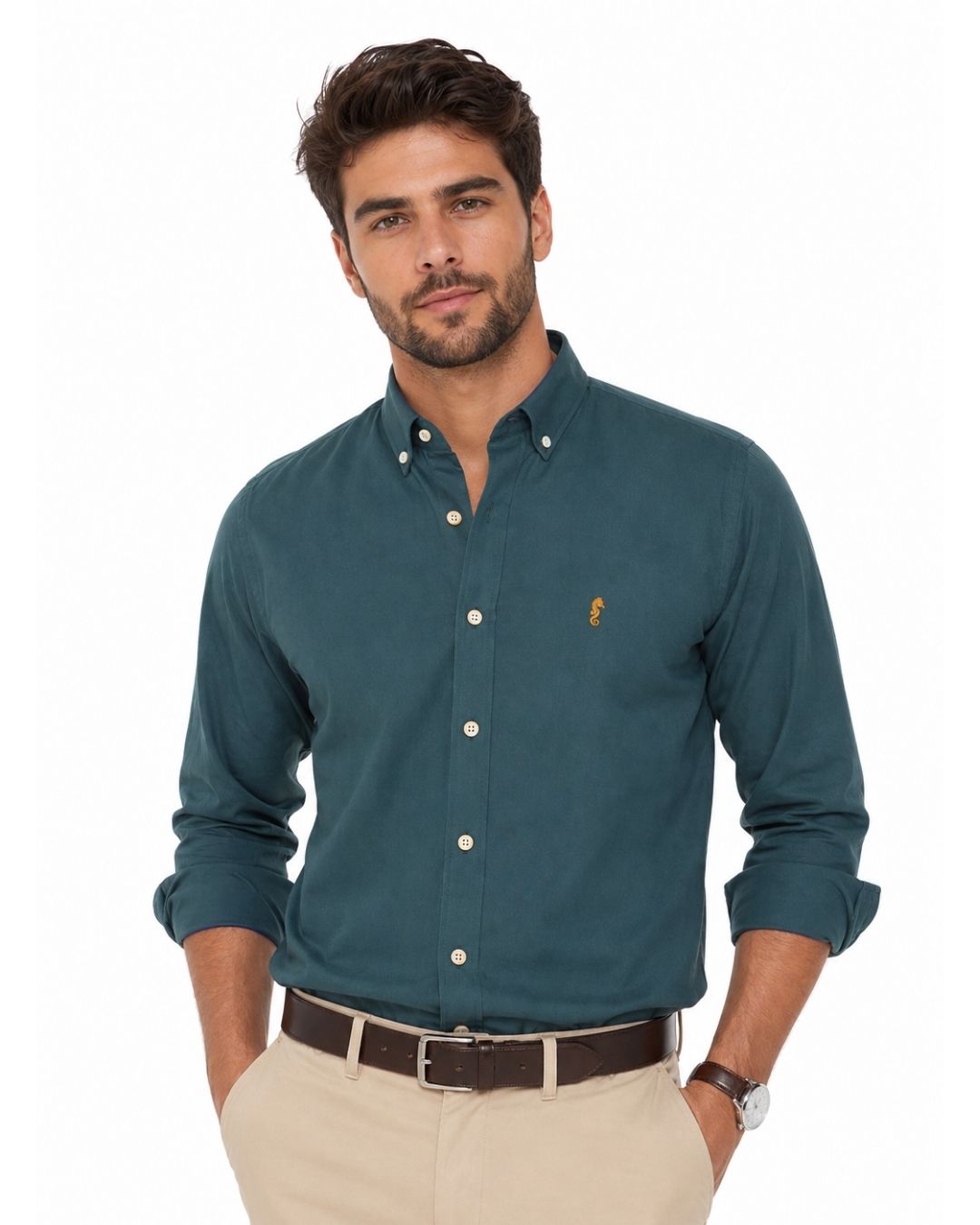 Camisa Manga Larga Oxford Premium Verde Oscuro