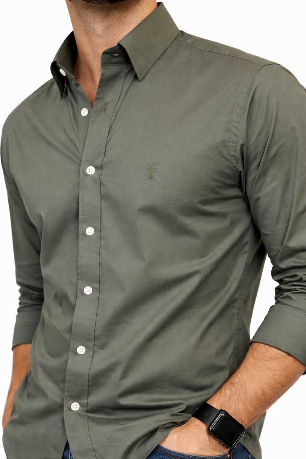 Camisa Berlin Manga Larga Verde Aceituna