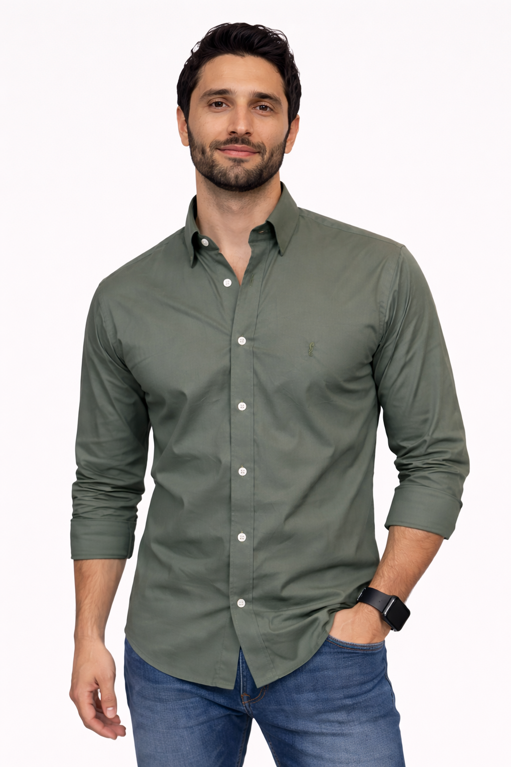 Camisa Berlin Manga Larga Verde Aceituna
