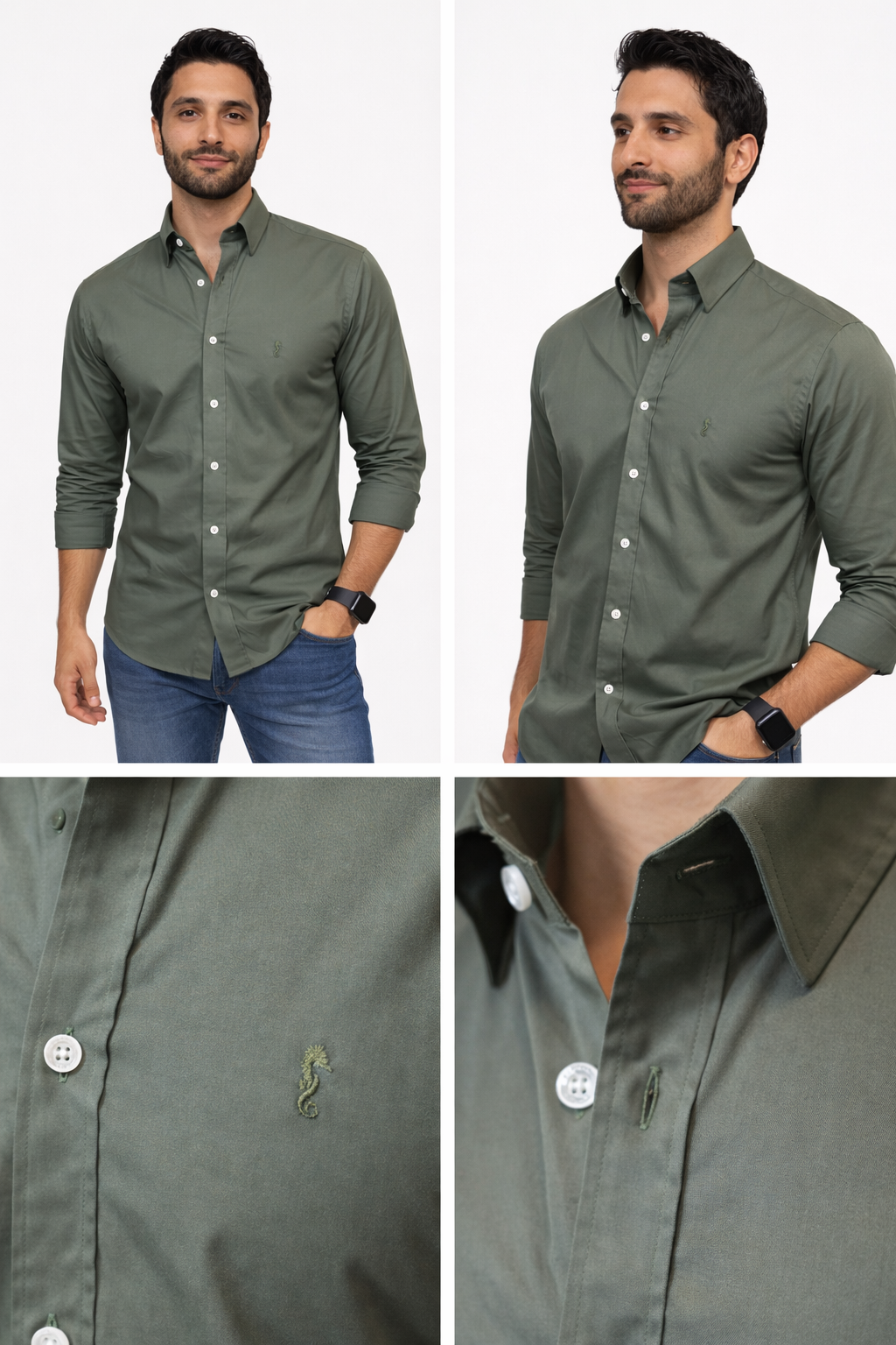 Camisa Berlin Manga Larga Verde Aceituna
