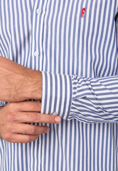 Camisa Manga Larga Maxi Rayas Azul Oscuro