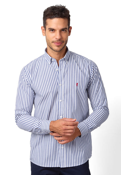 Camisa Manga Larga Maxi Rayas Azul Oscuro