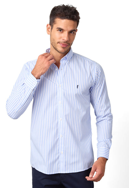Camisa Manga Larga Maxi Rayas Azul Claro