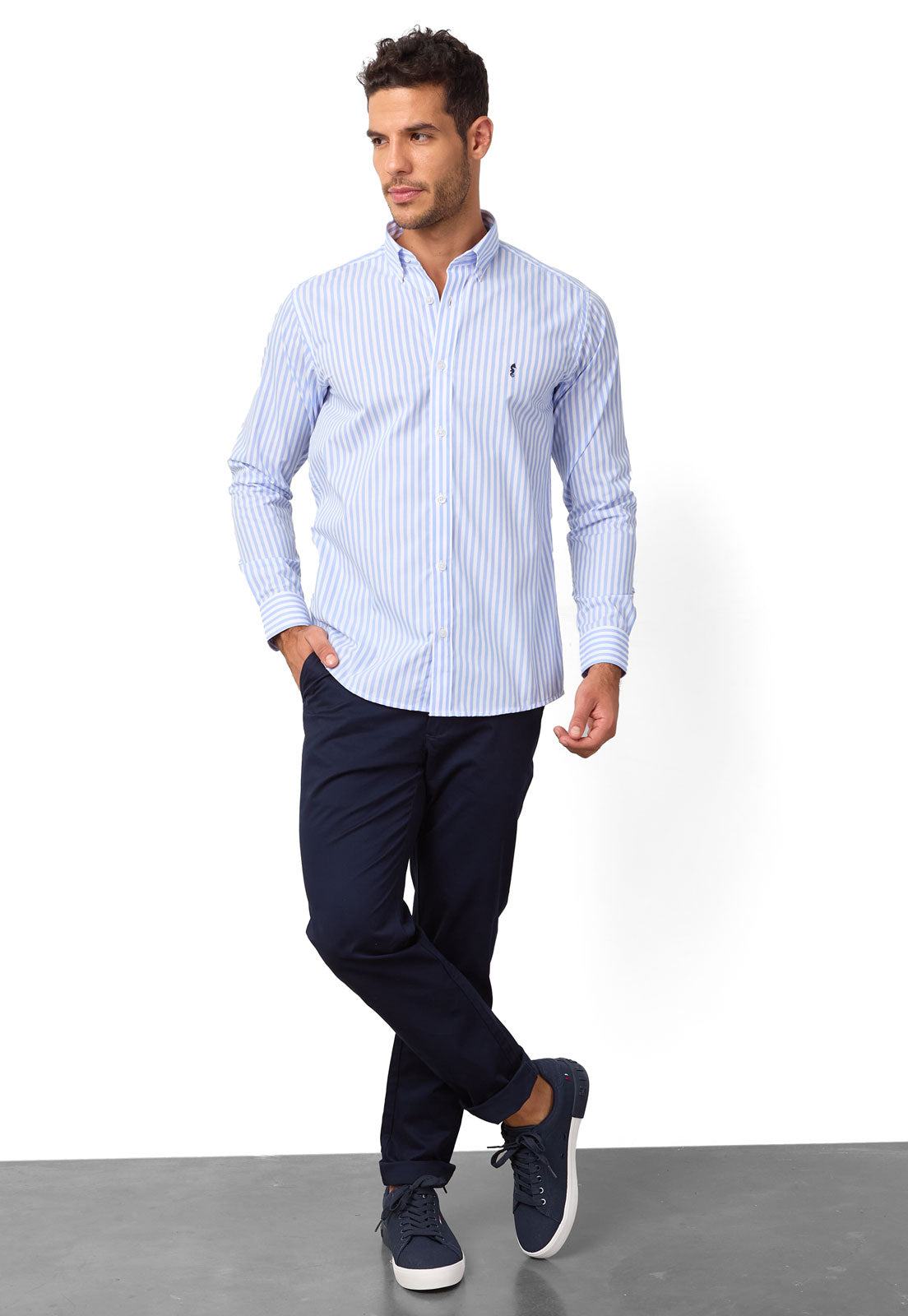 Camisa Manga Larga Maxi Rayas Azul Claro