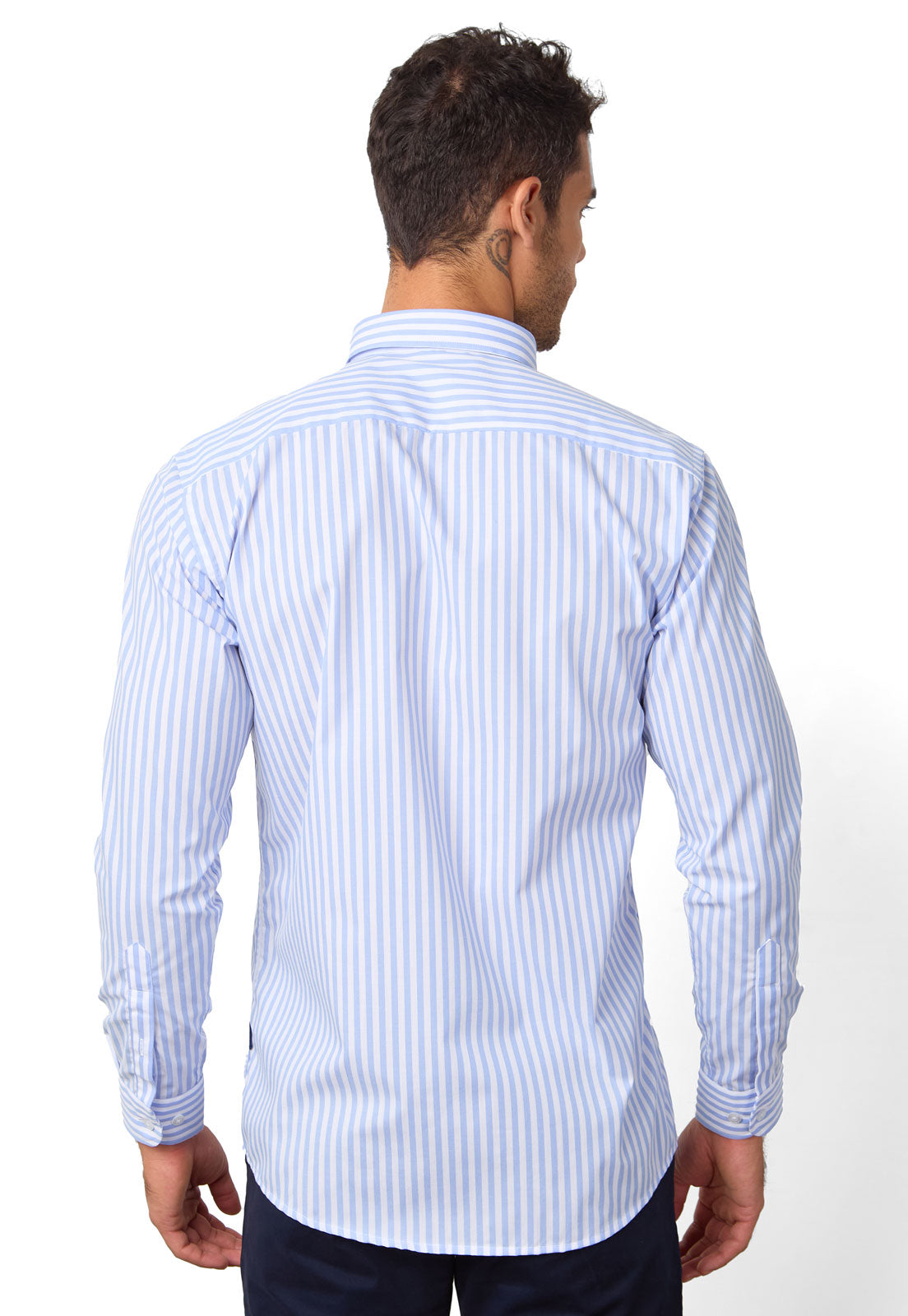 Camisa Manga Larga Maxi Rayas Azul Claro